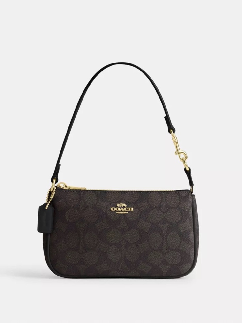 Coach Dark Brown Signature Shoulder Pouch with Gold Hardware